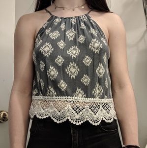 Navy blue and white crop top